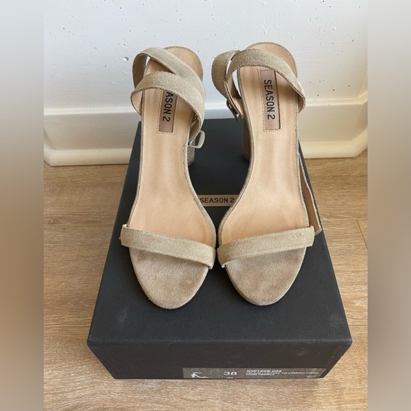 Yeezy Season 2 Suede Block Heel Sandal in Beige Size 38